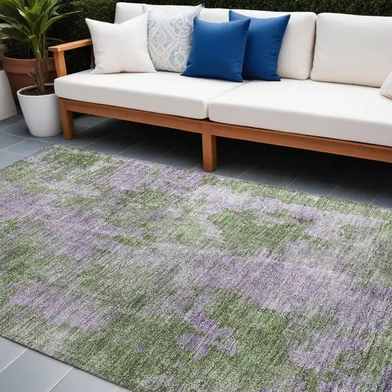 Green and Purple Abstract Washable Non Skid Indoor Outdoor Area Rug Photo 1