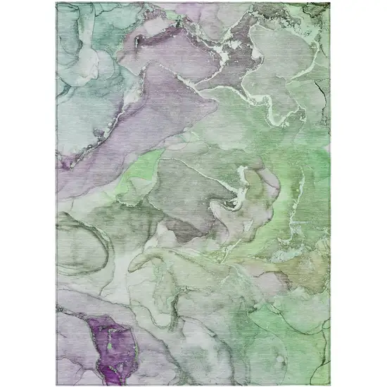 Green and Purple Abstract Washable Non Skid Indoor Outdoor Area Rug Photo 2