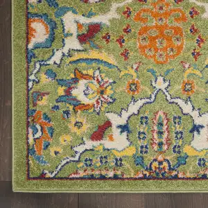 Photo of Green and Red Floral Power Loom Runner Rug