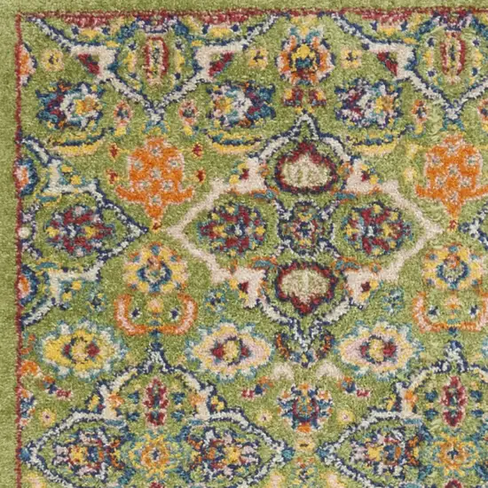 Green and Red Floral Power Loom Runner Rug Photo 8