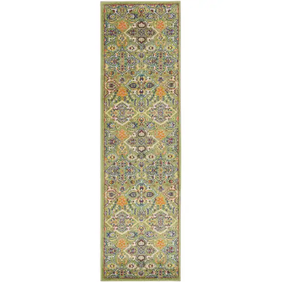 Green and Red Floral Power Loom Runner Rug Photo 2