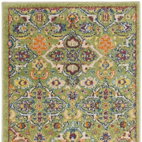 Green and Red Floral Power Loom Runner Rug Photo 9