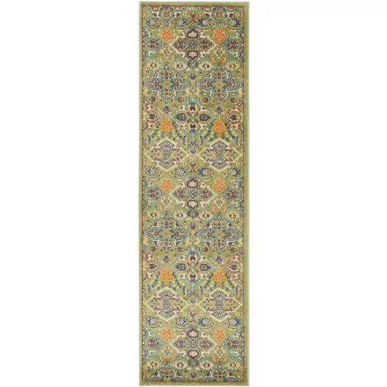 Green and Red Medallion Power Loom Runner Rug Photo 9