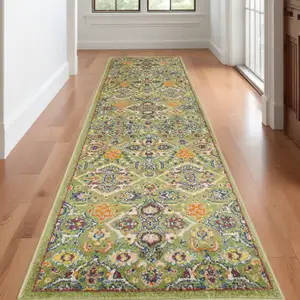 Photo of Green and Red Medallion Power Loom Runner Rug