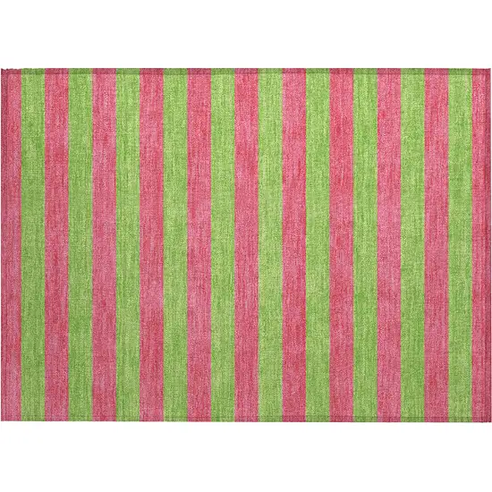 Green and Red Striped Washable Non Skid Indoor Outdoor Area Rug Photo 2