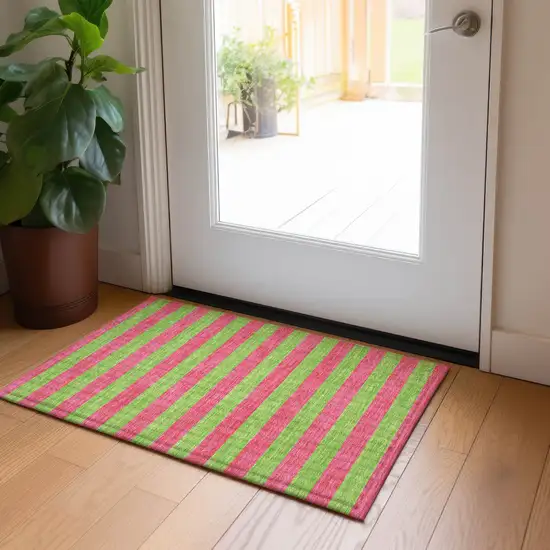 Green and Red Striped Washable Non Skid Indoor Outdoor Area Rug Photo 9