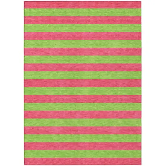 Green and Red Striped Washable Non Skid Indoor Outdoor Area Rug Photo 2