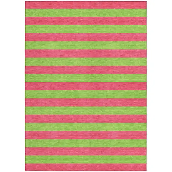 Green and Red Striped Washable Non Skid Indoor Outdoor Area Rug Photo 5