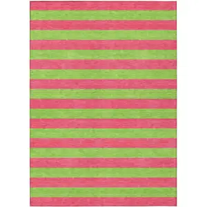 Photo of Green and Red Striped Washable Non Skid Indoor Outdoor Area Rug