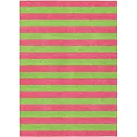 Photo of Green and Red Striped Washable Non Skid Indoor Outdoor Area Rug