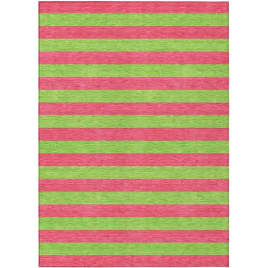 Green and Red Striped Washable Non Skid Indoor Outdoor Area Rug Photo 2