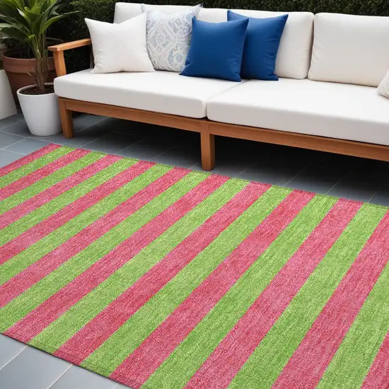 Green and Red Striped Washable Non Skid Indoor Outdoor Area Rug Photo 1