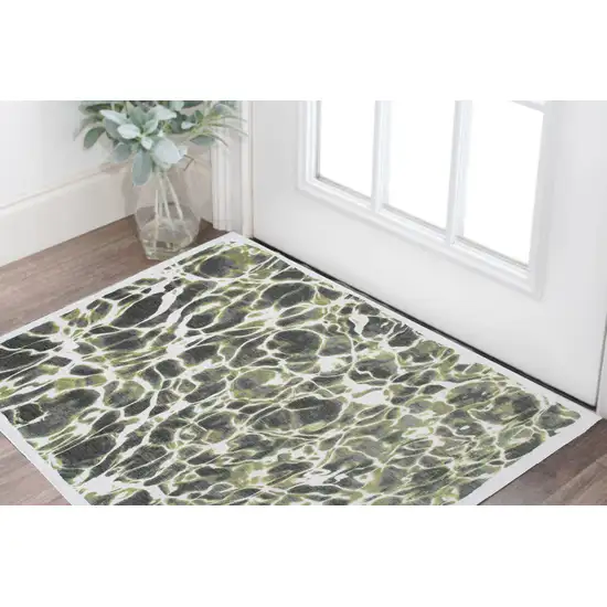 Green and White Abstract Non Skid Area Rug Photo 1