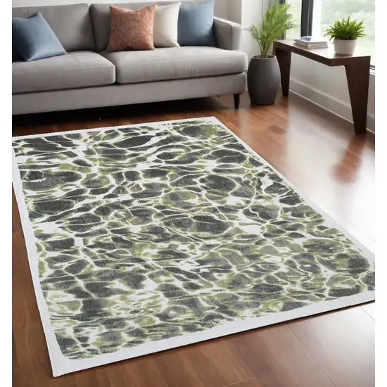 Green and White Abstract Non Skid Area Rug Photo 1