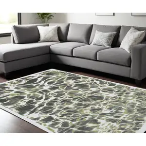 Photo of Green and White Abstract Non Skid Area Rug