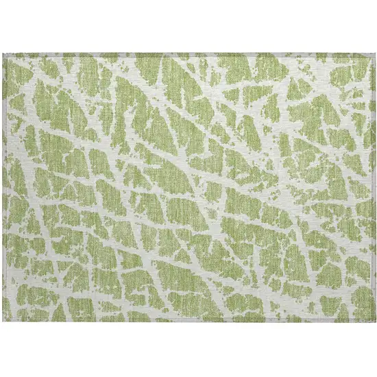 Green and White Abstract Washable Non Skid Indoor Outdoor Area Rug Photo 2