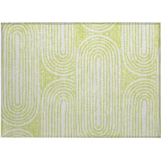 Green and White Abstract Washable Non Skid Indoor Outdoor Area Rug Photo 2