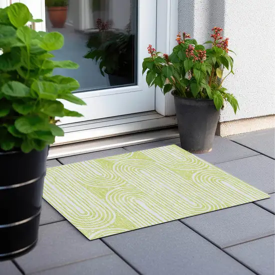 Green and White Abstract Washable Non Skid Indoor Outdoor Area Rug Photo 8