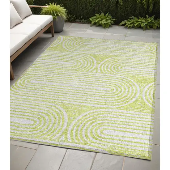 Green and White Abstract Washable Non Skid Indoor Outdoor Area Rug Photo 1