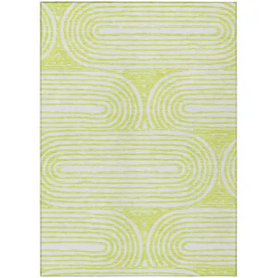 Green and White Abstract Washable Non Skid Indoor Outdoor Area Rug Photo 2