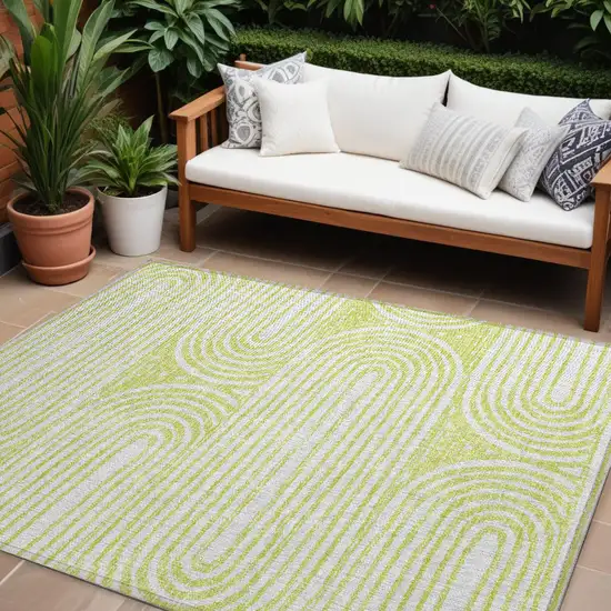 Green and White Abstract Washable Non Skid Indoor Outdoor Area Rug Photo 1