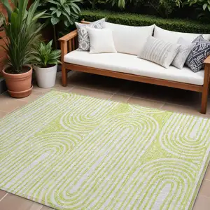 Photo of Green and White Abstract Washable Non Skid Indoor Outdoor Area Rug