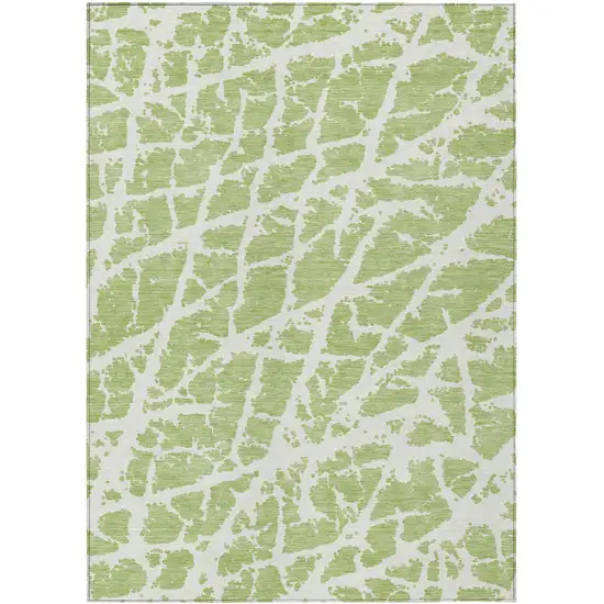 Green and White Abstract Washable Non Skid Indoor Outdoor Area Rug Photo 2