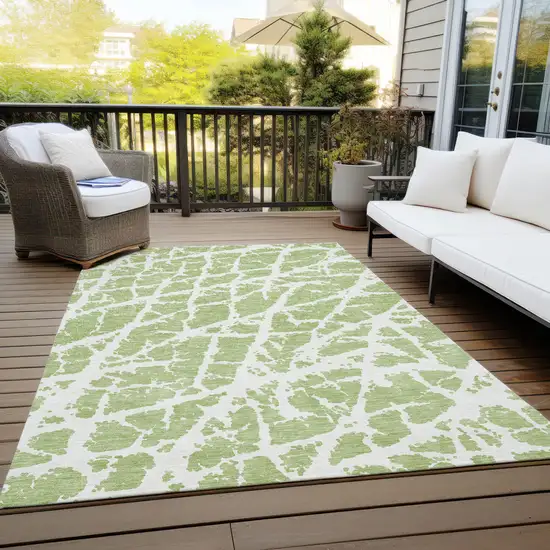 Green and White Abstract Washable Non Skid Indoor Outdoor Area Rug Photo 8