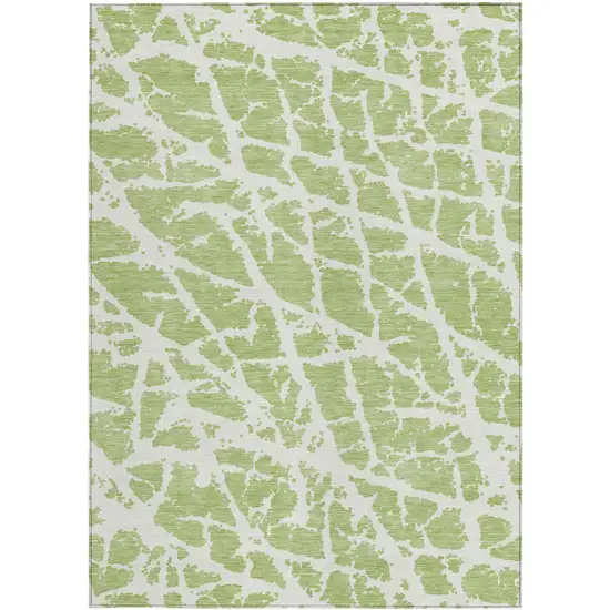 Green and White Abstract Washable Non Skid Indoor Outdoor Area Rug Photo 5