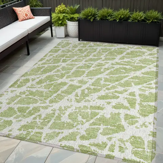 Green and White Abstract Washable Non Skid Indoor Outdoor Area Rug Photo 1