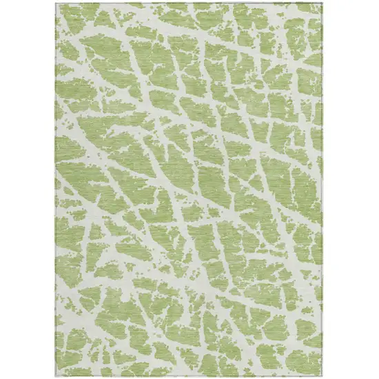 Green and White Abstract Washable Non Skid Indoor Outdoor Area Rug Photo 5