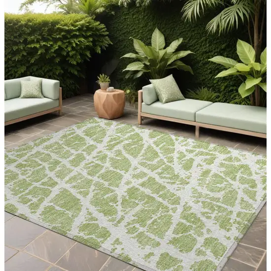 Green and White Abstract Washable Non Skid Indoor Outdoor Area Rug Photo 1