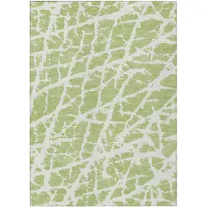 Photo of Green and White Abstract Washable Non Skid Indoor Outdoor Area Rug