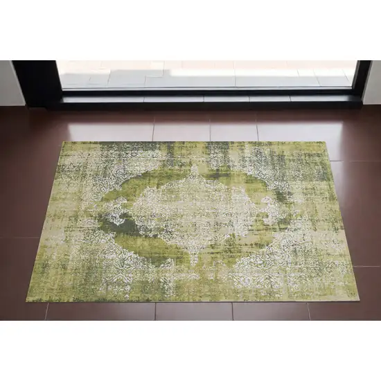 Green and White Oriental Non Skid Area Rug Photo 1