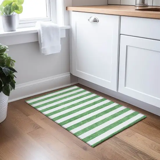 Green and White Striped Washable Indoor Outdoor Area Rug Photo 7