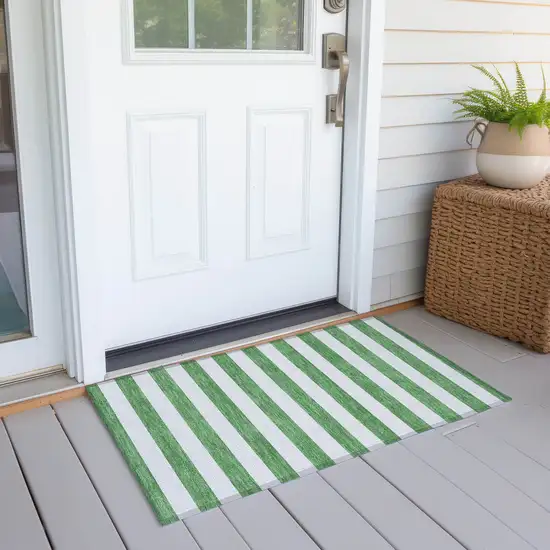 Green and White Striped Washable Indoor Outdoor Area Rug Photo 6