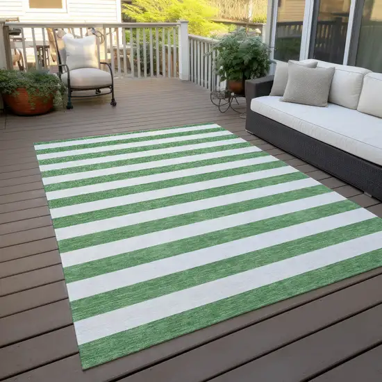 Green and White Striped Washable Indoor Outdoor Area Rug Photo 9