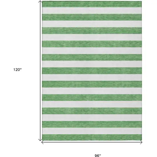 Green and White Striped Washable Indoor Outdoor Area Rug Photo 3