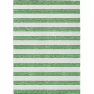 Photo of Green and White Striped Washable Non Skid Indoor Outdoor Area Rug