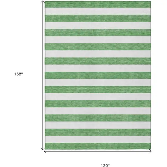 Green and White Striped Washable Indoor Outdoor Area Rug Photo 3