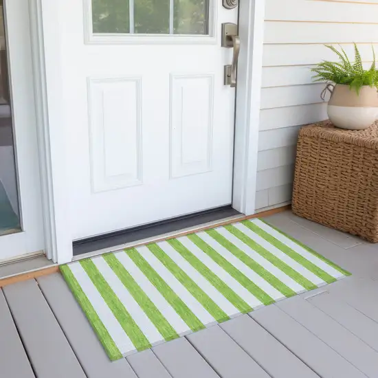 Lime Green and White Striped Washable Indoor Outdoor Area Rug Photo 7