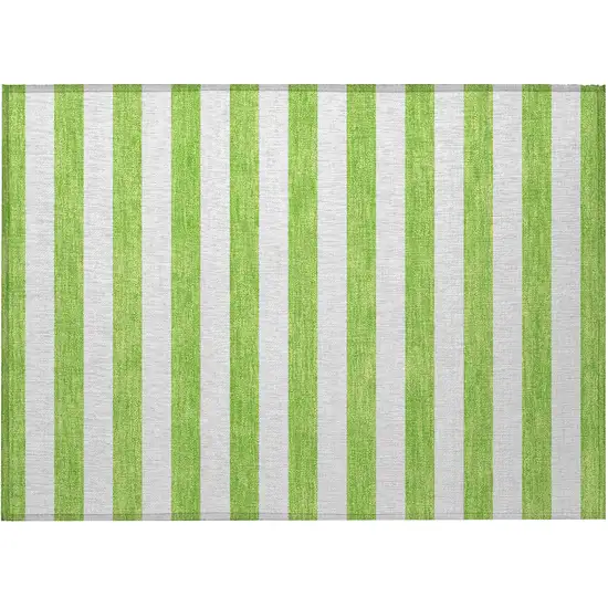 Green and White Striped Washable Non Skid Indoor Outdoor Area Rug Photo 3