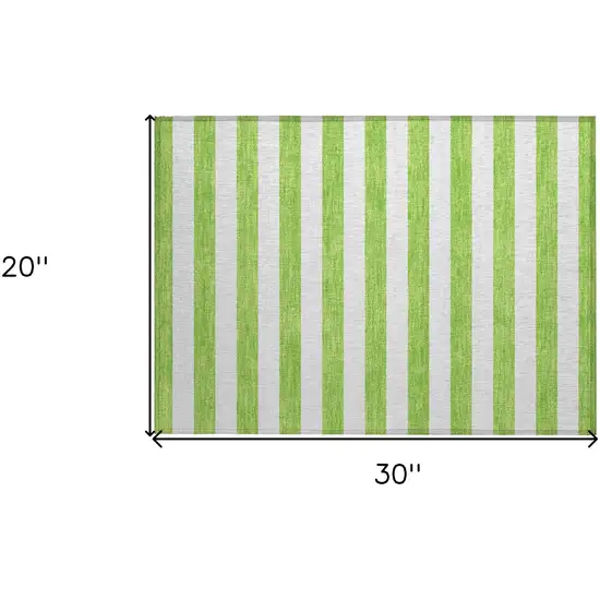 Lime Green and White Striped Washable Indoor Outdoor Area Rug Photo 3