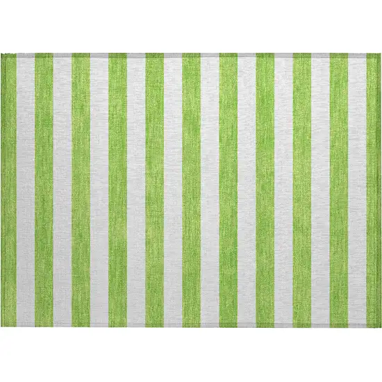 Lime Green and White Striped Washable Indoor Outdoor Area Rug Photo 2