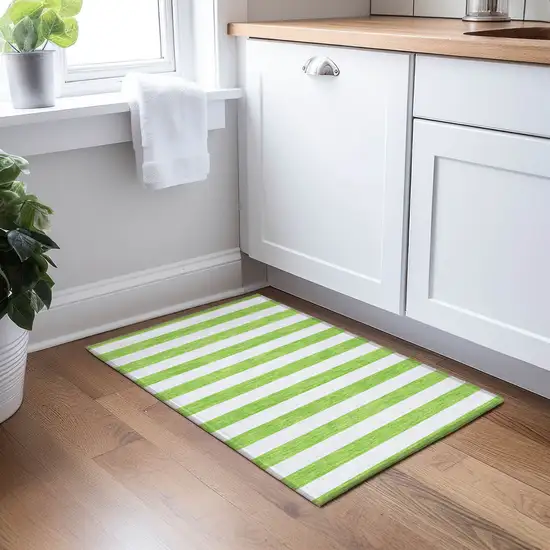 Lime Green and White Striped Washable Indoor Outdoor Area Rug Photo 8