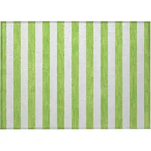 Photo of Green and White Striped Washable Non Skid Indoor Outdoor Area Rug