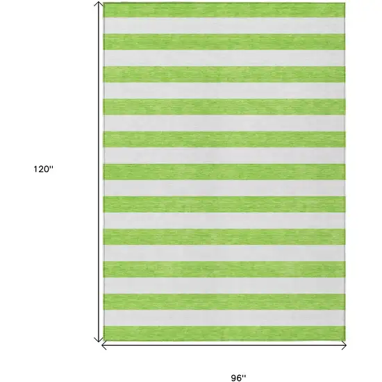 Green and White Striped Washable Non Skid Indoor Outdoor Area Rug Photo 3