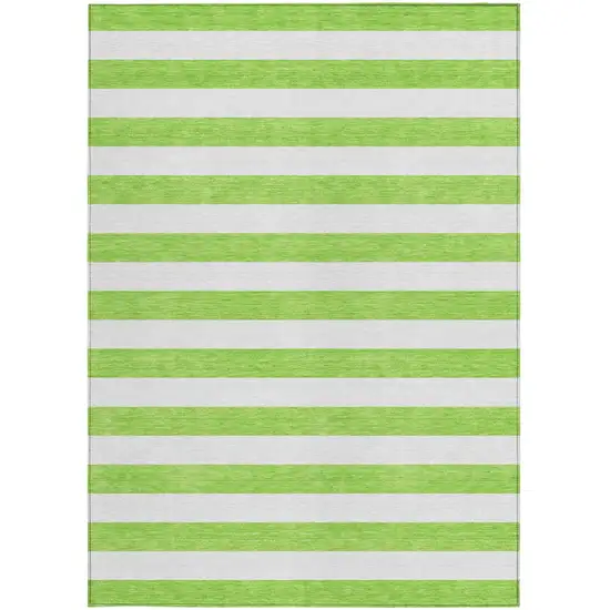 Green and White Striped Washable Non Skid Indoor Outdoor Area Rug Photo 4