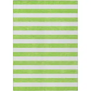 Photo of Green and White Striped Washable Non Skid Indoor Outdoor Area Rug