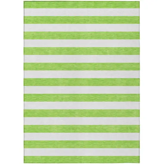 Green and White Striped Washable Non Skid Indoor Outdoor Area Rug Photo 2